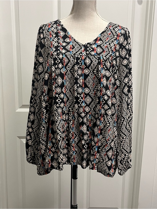 Savanna Jane Tops - Savanna Jane Small Black Popover Geometric Peasant Blouse Top Colorful Casual